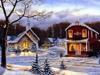 Zima, Narodzenie, Dom, Kościół, Boże
