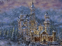 Zima, Zamek, Neuschwanstein, Obraz