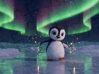 Lód, Zima, Pingwin, Zorza polarna