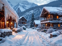 Sople, Domy, Góry, Zima, Droga, Śnieg