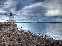 Kamienie, Stan Maine, Tęcza, Stany Zjednoczone, Latarnia morska Portland Breakwater Light, Morze