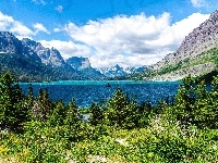 Park Narodowy Glacier, Góry, Stany Zjednoczone, Stan Montana, Jezioro Saint Mary Lake