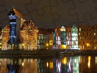 Noc, Gdańsk, Polska, Żuraw Gdański, Zasbytek, Port
