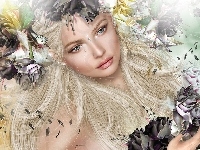 Łzy, Grafika 2D, Blondynka, Kobieta, Kwiaty